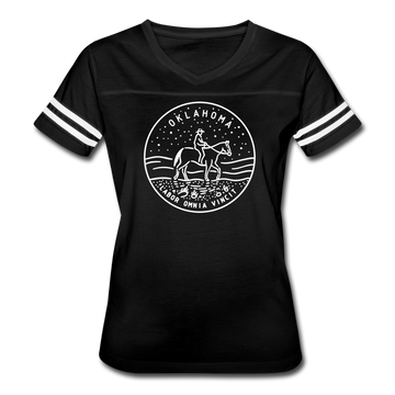 Oklahoma Women’s Vintage Sport T-Shirt - State Design Women’s Oklahoma Shirt - black/white