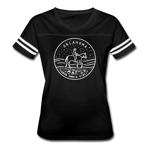 Oklahoma Women’s Vintage Sport T-Shirt - State Design Women’s Oklahoma Shirt - black/white