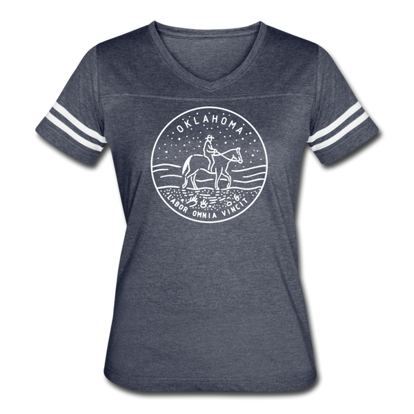 Oklahoma Women’s Vintage Sport T-Shirt - State Design Women’s Oklahoma Shirt - vintage navy/white