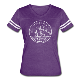 Oklahoma Women’s Vintage Sport T-Shirt - State Design Women’s Oklahoma Shirt - vintage purple/white