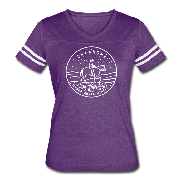 Oklahoma Women’s Vintage Sport T-Shirt - State Design Women’s Oklahoma Shirt - vintage purple/white