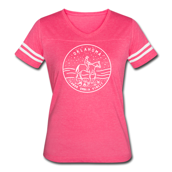 Oklahoma Women’s Vintage Sport T-Shirt - State Design Women’s Oklahoma Shirt - vintage pink/white