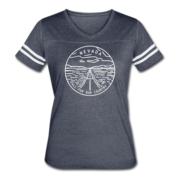 Nevada Women’s Vintage Sport T-Shirt - State Design Women’s Nevada Shirt - vintage navy/white