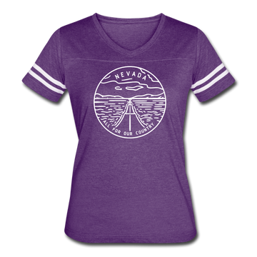 Nevada Women’s Vintage Sport T-Shirt - State Design Women’s Nevada Shirt - vintage purple/white