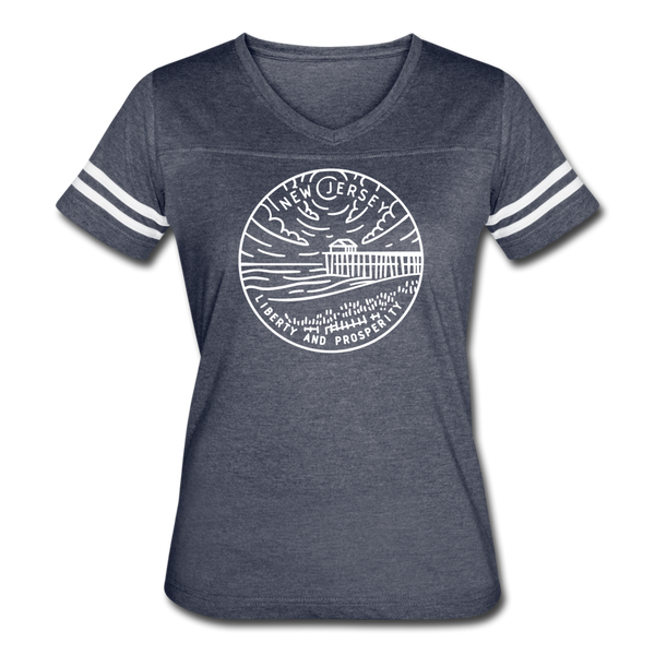 New Jersey Women’s Vintage Sport T-Shirt - State Design Women’s New Jersey Shirt - vintage navy/white