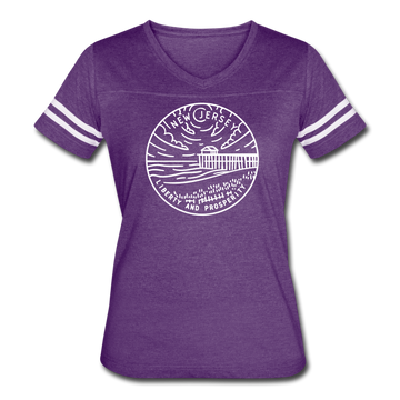 New Jersey Women’s Vintage Sport T-Shirt - State Design Women’s New Jersey Shirt - vintage purple/white