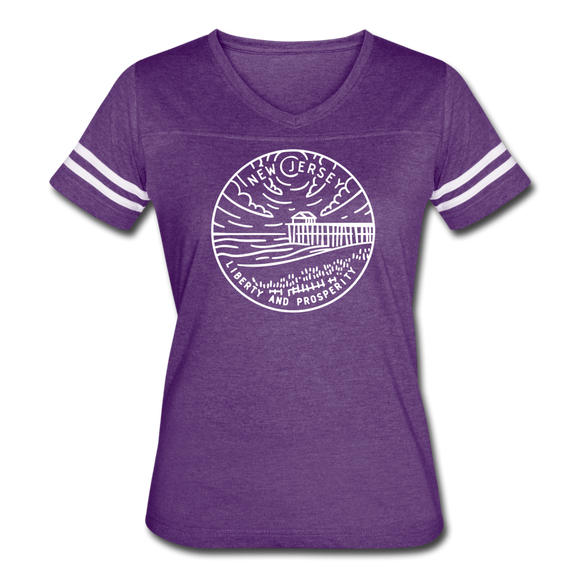 New Jersey Women’s Vintage Sport T-Shirt - State Design Women’s New Jersey Shirt - vintage purple/white