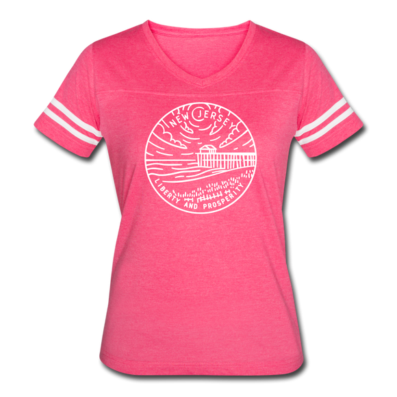 New Jersey Women’s Vintage Sport T-Shirt - State Design Women’s New Jersey Shirt - vintage pink/white