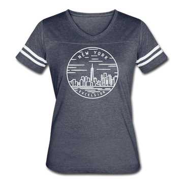 New York Women’s Vintage Sport T-Shirt - State Design Women’s New York Shirt - vintage navy/white