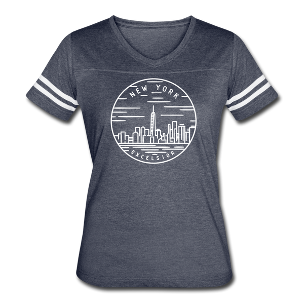 New York Women’s Vintage Sport T-Shirt - State Design Women’s New York Shirt - vintage navy/white