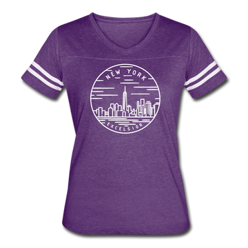 New York Women’s Vintage Sport T-Shirt - State Design Women’s New York Shirt - vintage purple/white