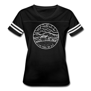 New Hampshire Women’s Vintage Sport T-Shirt - State Design Women’s New Hampshire Shirt - black/white
