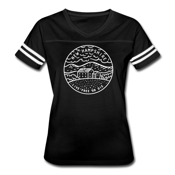 New Hampshire Women’s Vintage Sport T-Shirt - State Design Women’s New Hampshire Shirt - black/white