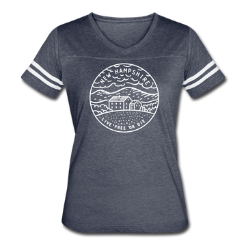 New Hampshire Women’s Vintage Sport T-Shirt - State Design Women’s New Hampshire Shirt - vintage navy/white