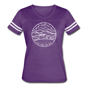 New Hampshire Women’s Vintage Sport T-Shirt - State Design Women’s New Hampshire Shirt - vintage purple/white