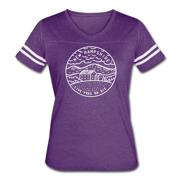 New Hampshire Women’s Vintage Sport T-Shirt - State Design Women’s New Hampshire Shirt - vintage purple/white