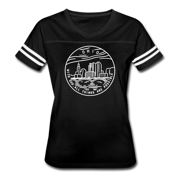 Ohio Women’s Vintage Sport T-Shirt - State Design Women’s Ohio Shirt - black/white