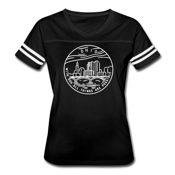 Ohio Women’s Vintage Sport T-Shirt - State Design Women’s Ohio Shirt - black/white