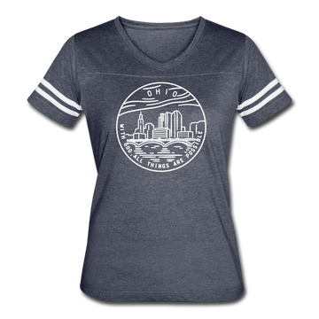Ohio Women’s Vintage Sport T-Shirt - State Design Women’s Ohio Shirt - vintage navy/white