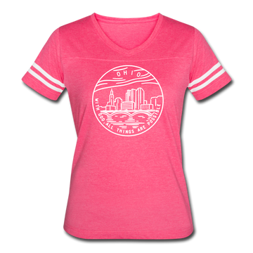 Ohio Women’s Vintage Sport T-Shirt - State Design Women’s Ohio Shirt - vintage pink/white