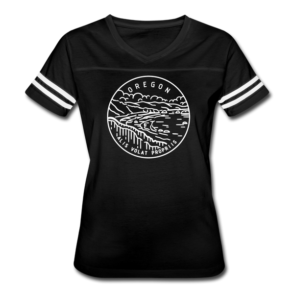 Oregon Women’s Vintage Sport T-Shirt - State Design Women’s Oregon Shirt - black/white