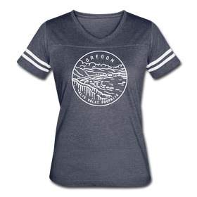Oregon Women’s Vintage Sport T-Shirt - State Design Women’s Oregon Shirt - vintage navy/white