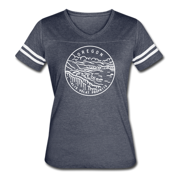 Oregon Women’s Vintage Sport T-Shirt - State Design Women’s Oregon Shirt - vintage navy/white