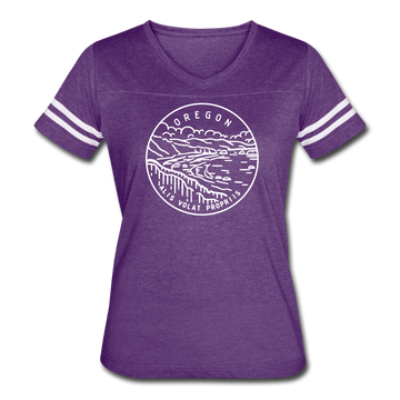Oregon Women’s Vintage Sport T-Shirt - State Design Women’s Oregon Shirt - vintage purple/white