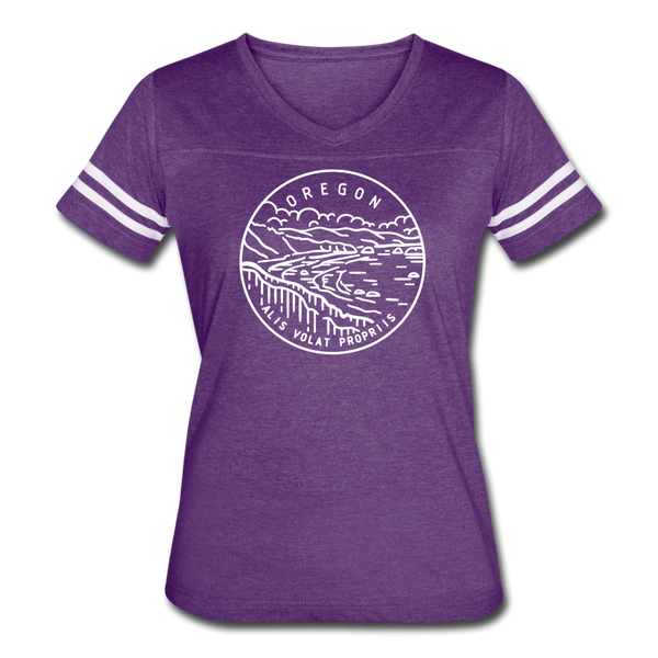 Oregon Women’s Vintage Sport T-Shirt - State Design Women’s Oregon Shirt - vintage purple/white