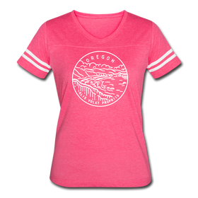 Oregon Women’s Vintage Sport T-Shirt - State Design Women’s Oregon Shirt - vintage pink/white