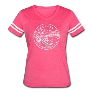 Oregon Women’s Vintage Sport T-Shirt - State Design Women’s Oregon Shirt - vintage pink/white