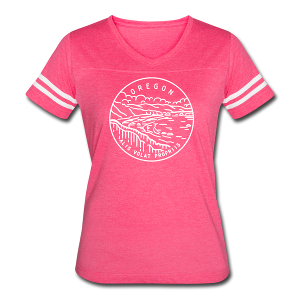 Oregon Women’s Vintage Sport T-Shirt - State Design Women’s Oregon Shirt - vintage pink/white