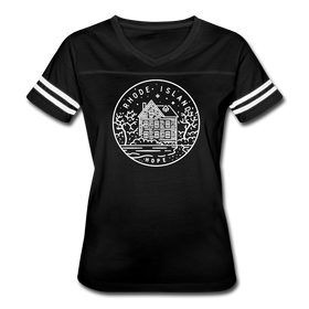 Rhode Island Women’s Vintage Sport T-Shirt - State Design Women’s Rhode Island Shirt - black/white