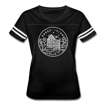 Rhode Island Women’s Vintage Sport T-Shirt - State Design Women’s Rhode Island Shirt - black/white