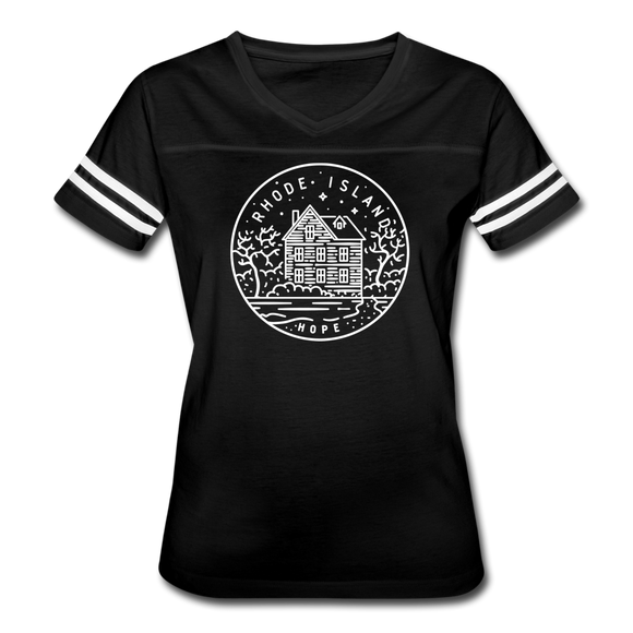 Rhode Island Women’s Vintage Sport T-Shirt - State Design Women’s Rhode Island Shirt - black/white