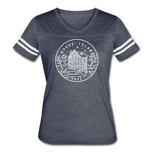 Rhode Island Women’s Vintage Sport T-Shirt - State Design Women’s Rhode Island Shirt - vintage navy/white