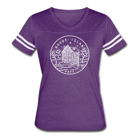 Rhode Island Women’s Vintage Sport T-Shirt - State Design Women’s Rhode Island Shirt - vintage purple/white