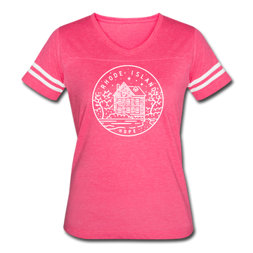Rhode Island Women’s Vintage Sport T-Shirt - State Design Women’s Rhode Island Shirt - vintage pink/white