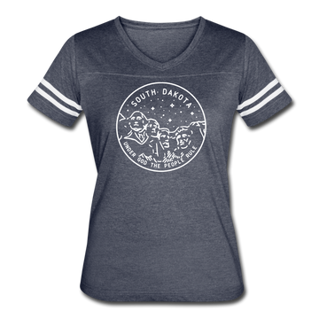 South Dakota Women’s Vintage Sport T-Shirt - State Design Women’s South Dakota Shirt - vintage navy/white