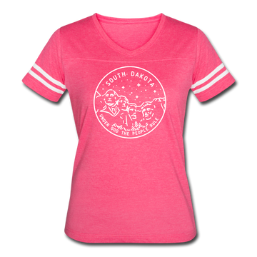 South Dakota Women’s Vintage Sport T-Shirt - State Design Women’s South Dakota Shirt - vintage pink/white