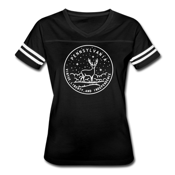 Pennsylvania Women’s Vintage Sport T-Shirt - State Design Women’s Pennsylvania Shirt - black/white