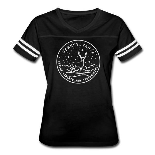Pennsylvania Women’s Vintage Sport T-Shirt - State Design Women’s Pennsylvania Shirt - black/white