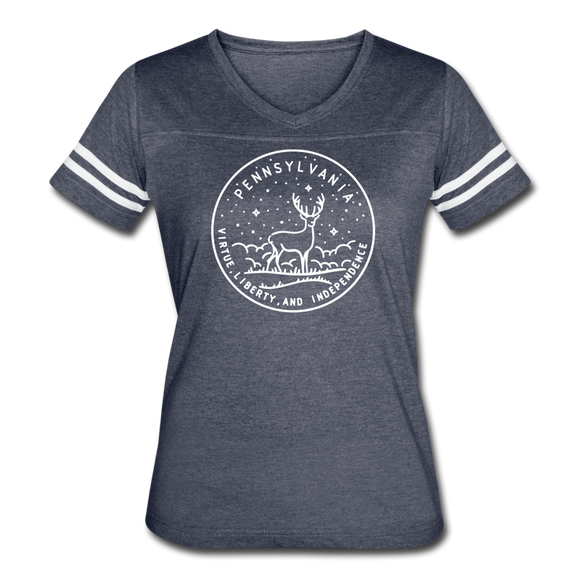 Pennsylvania Women’s Vintage Sport T-Shirt - State Design Women’s Pennsylvania Shirt - vintage navy/white