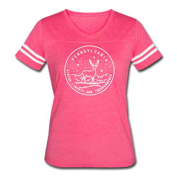 Pennsylvania Women’s Vintage Sport T-Shirt - State Design Women’s Pennsylvania Shirt - vintage pink/white