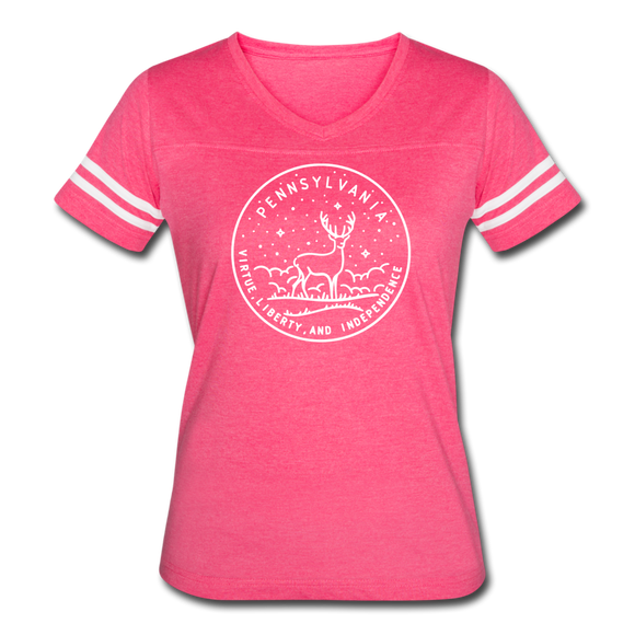Pennsylvania Women’s Vintage Sport T-Shirt - State Design Women’s Pennsylvania Shirt - vintage pink/white