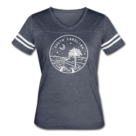 South Carolina Women’s Vintage Sport T-Shirt - State Design Women’s South Carolina Shirt - vintage navy/white