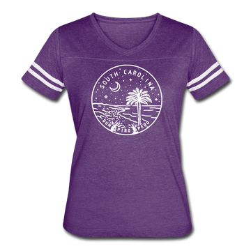 South Carolina Women’s Vintage Sport T-Shirt - State Design Women’s South Carolina Shirt - vintage purple/white