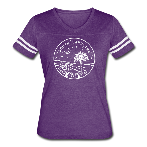 South Carolina Women’s Vintage Sport T-Shirt - State Design Women’s South Carolina Shirt - vintage purple/white