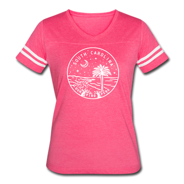 South Carolina Women’s Vintage Sport T-Shirt - State Design Women’s South Carolina Shirt - vintage pink/white