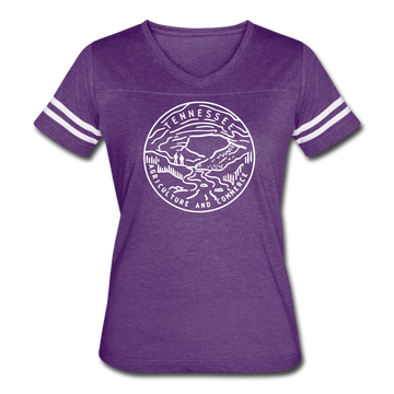 Tennessee Women’s Vintage Sport T-Shirt - State Design Women’s Tennessee Shirt - vintage purple/white